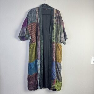 Vintage Sacred Threads Kimono Womens Small Medium Silk Patchwork Boho Robe